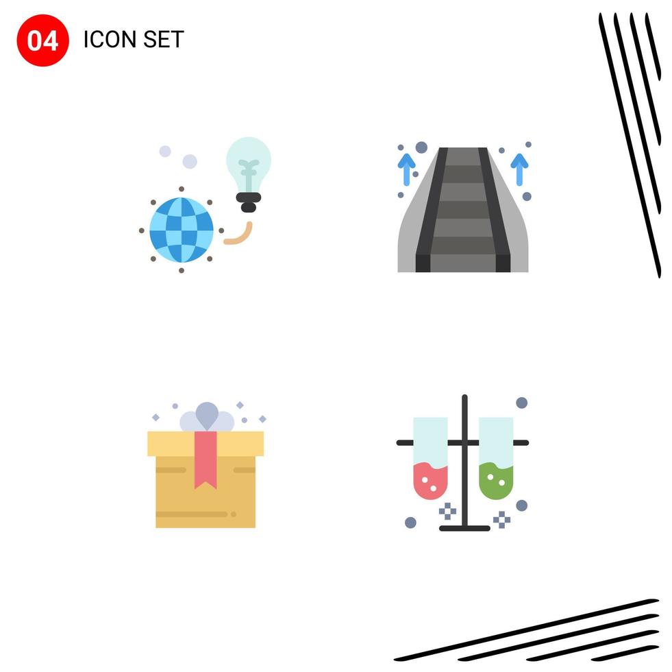 4 Flat Icon concept for Websites Mobile and Apps protection birthday light bulb mall gift Editable Vector Design Elements