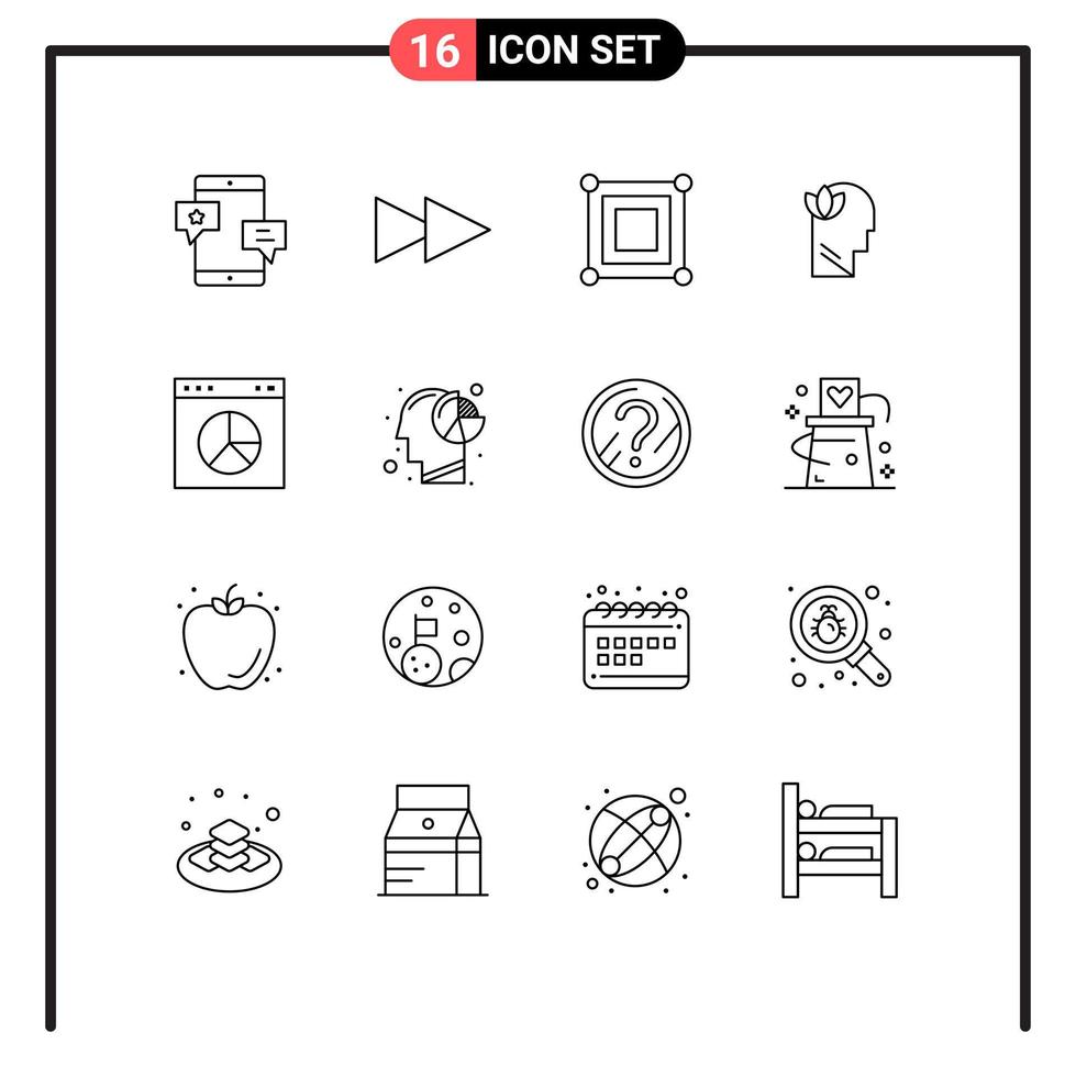Universal Icon Symbols Group of 16 Modern Outlines of presentation business game head relaxatio Editable Vector Design Elements