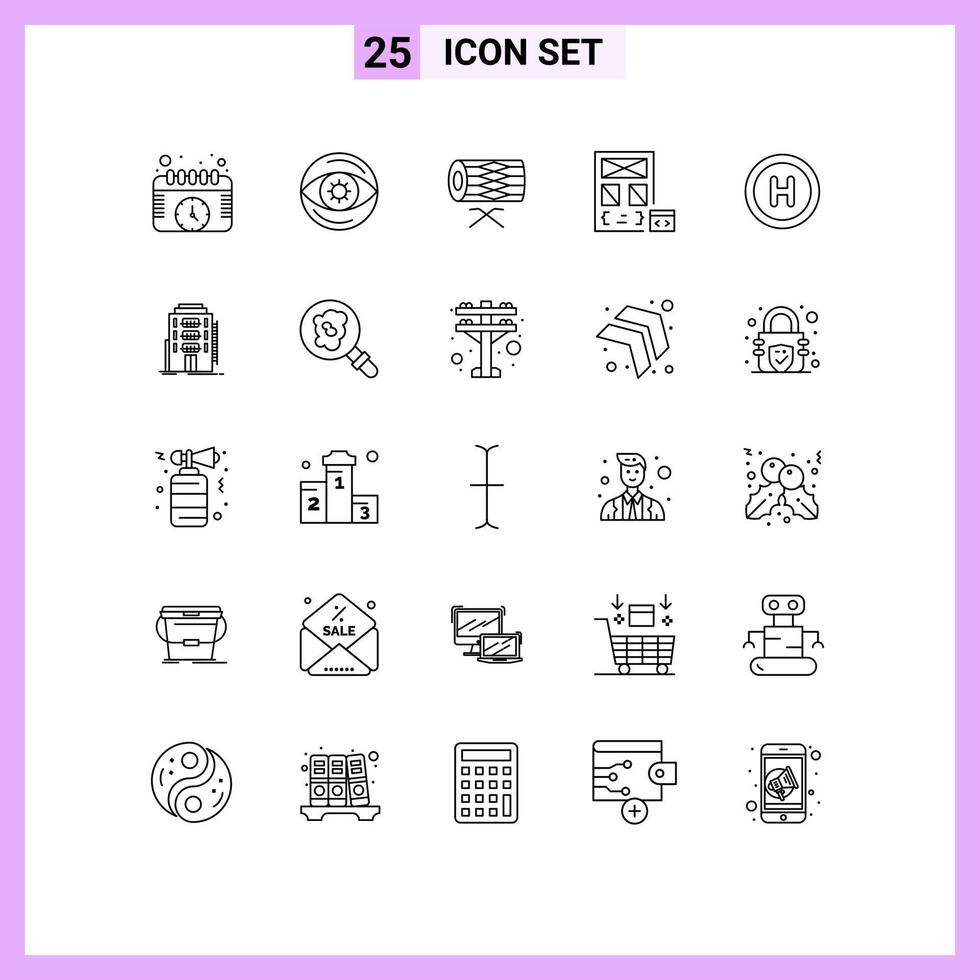 Stock Vector Icon Pack of 25 Line Signs and Symbols for page develop drum coding st Editable Vector Design Elements