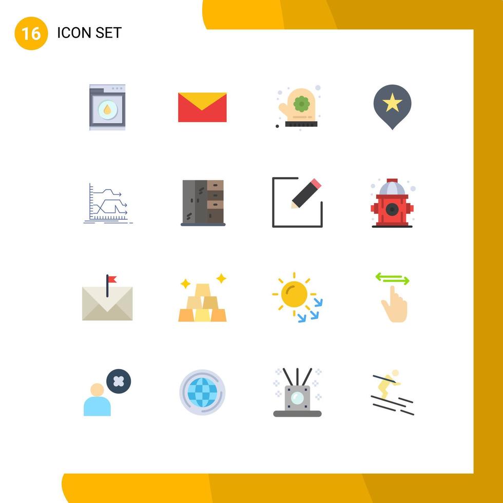 Universal Icon Symbols Group of 16 Modern Flat Colors of prediction graph flower forward navigation Editable Pack of Creative Vector Design Elements