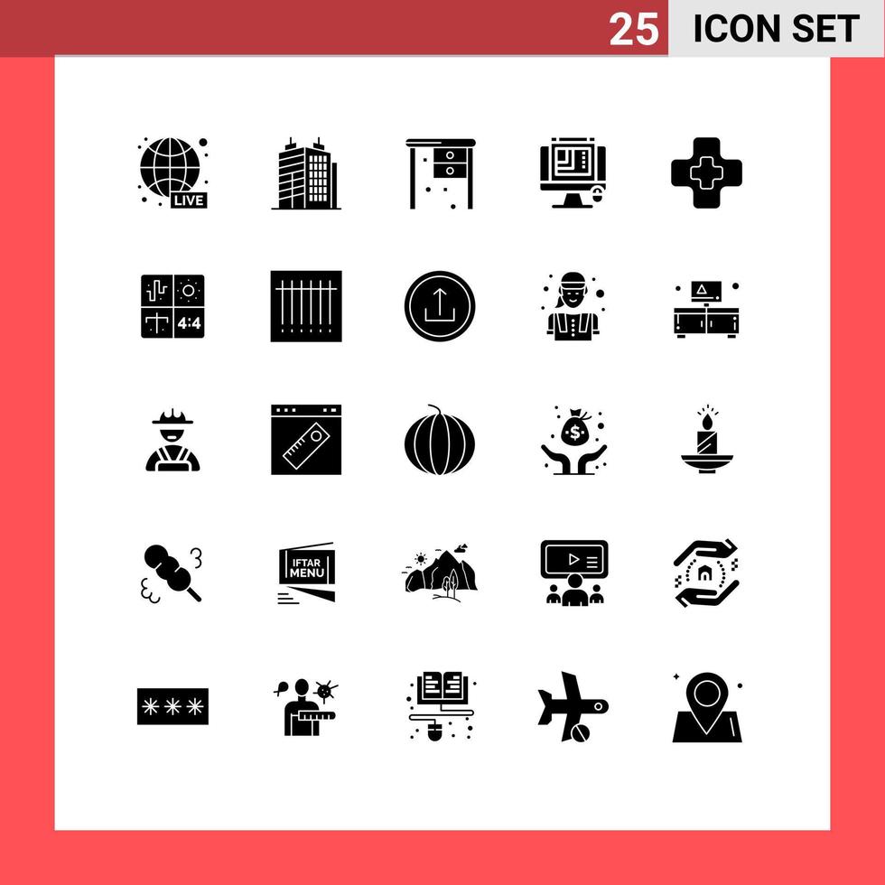 25 Universal Solid Glyph Signs Symbols of pharmacy hospital office web layout web designing Editable Vector Design Elements