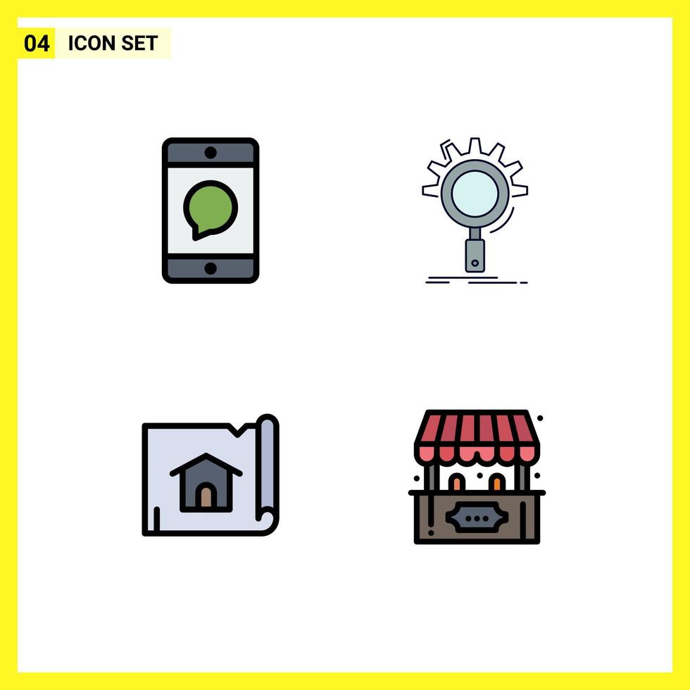 User Interface Pack of 4 Basic Filledline Flat Colors of cellphone setting message search construction Editable Vector Design Elements
