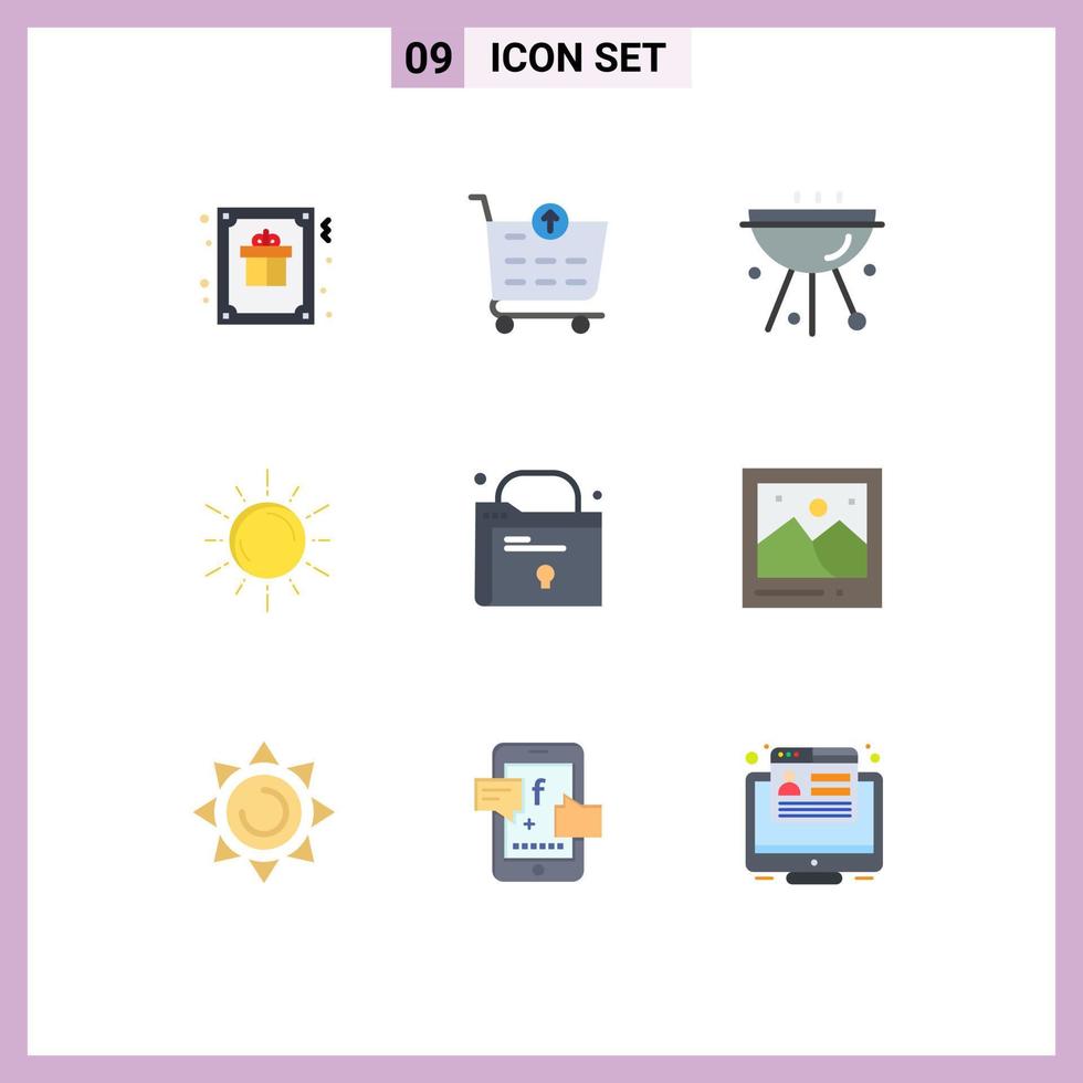 9 Thematic Vector Flat Colors and Editable Symbols of weather planet barbecue space grill Editable Vector Design Elements