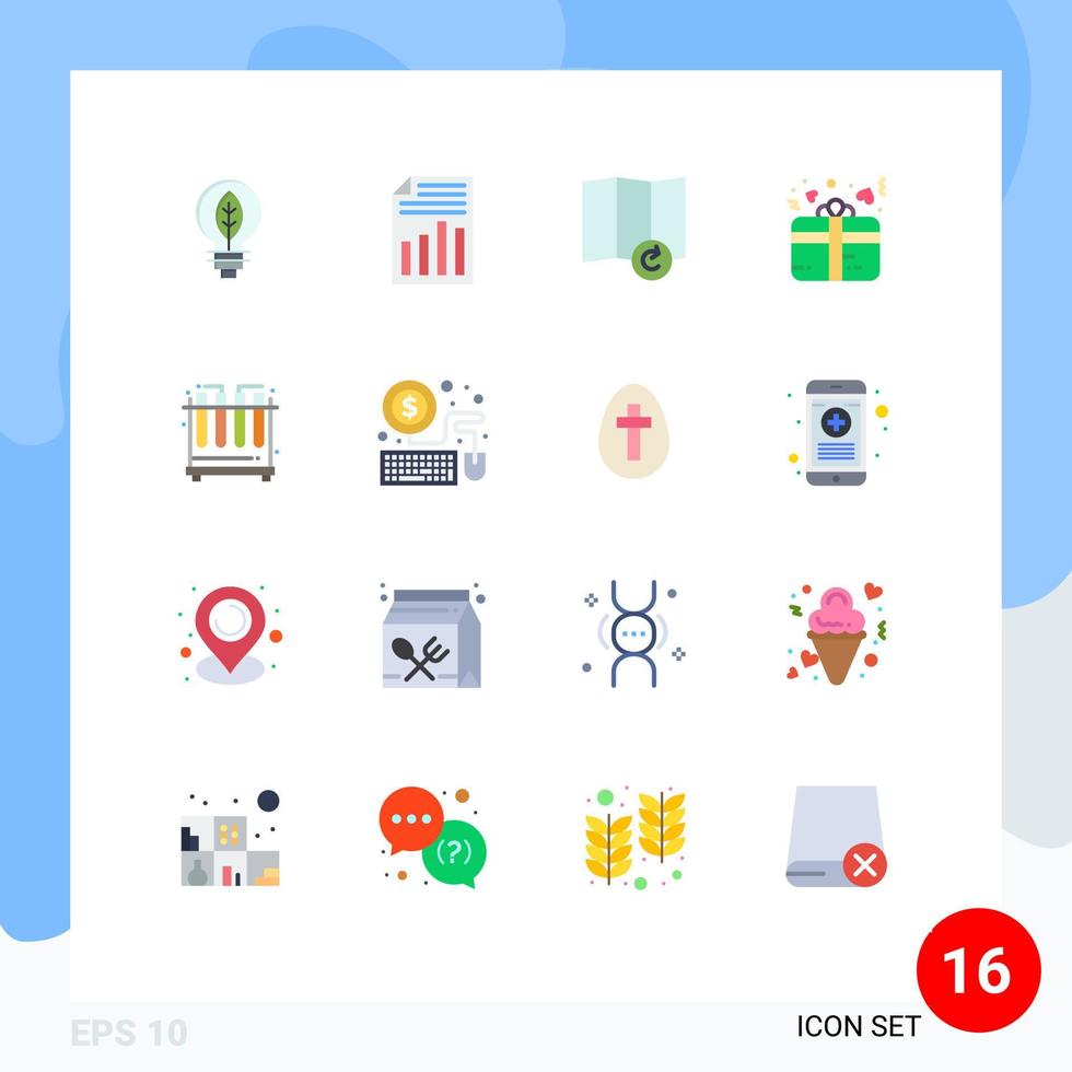 16 Flat Color concept for Websites Mobile and Apps tubes chemistry sheet heart love Editable Pack of Creative Vector Design Elements