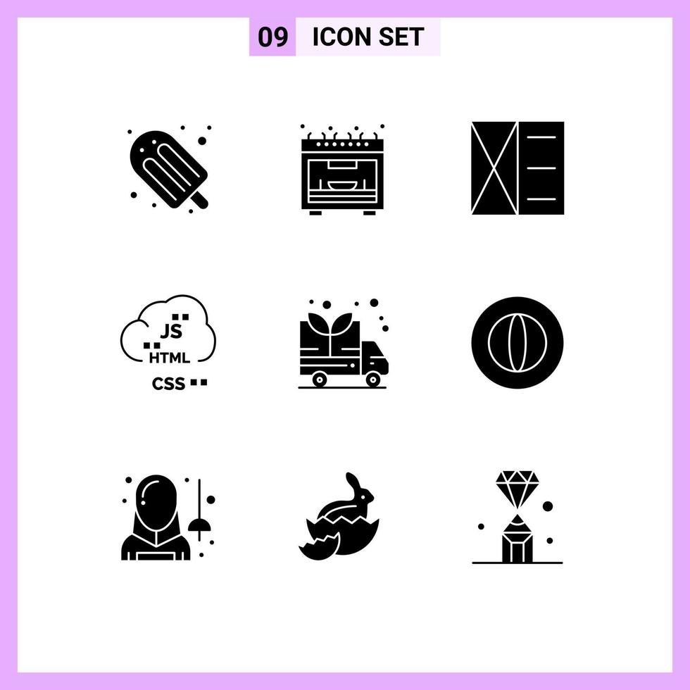 9 Thematic Vector Solid Glyphs and Editable Symbols of green development fashion develop code Editable Vector Design Elements