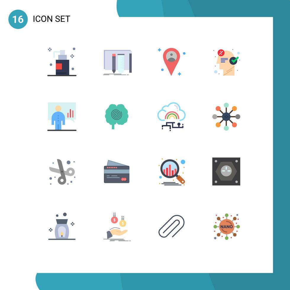 conjunto de pictogramas de 16 colores planos simples de la idea de ubicación de seo del tablero lluvia de ideas paquete editable de elementos de diseño de vectores creativos