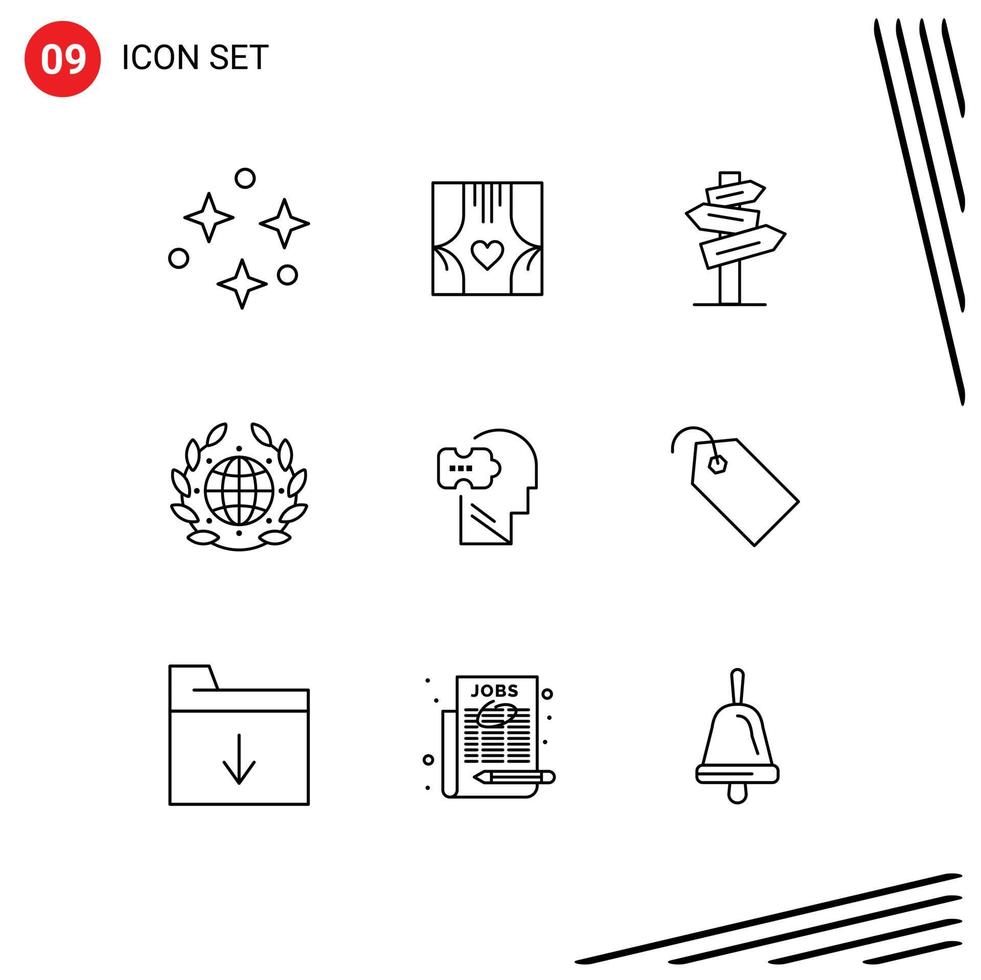 Set of 9 Commercial Outlines pack for logic day romance green room Editable Vector Design Elements