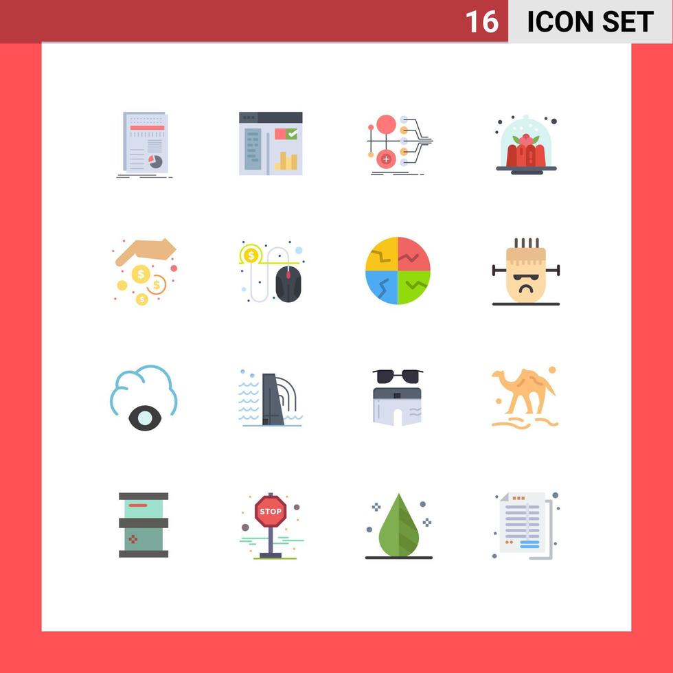 paquete de 16 signos y símbolos modernos de colores planos para medios de impresión web, como la transferencia de brownie web de café de postre, paquete editable de elementos de diseño de vectores creativos