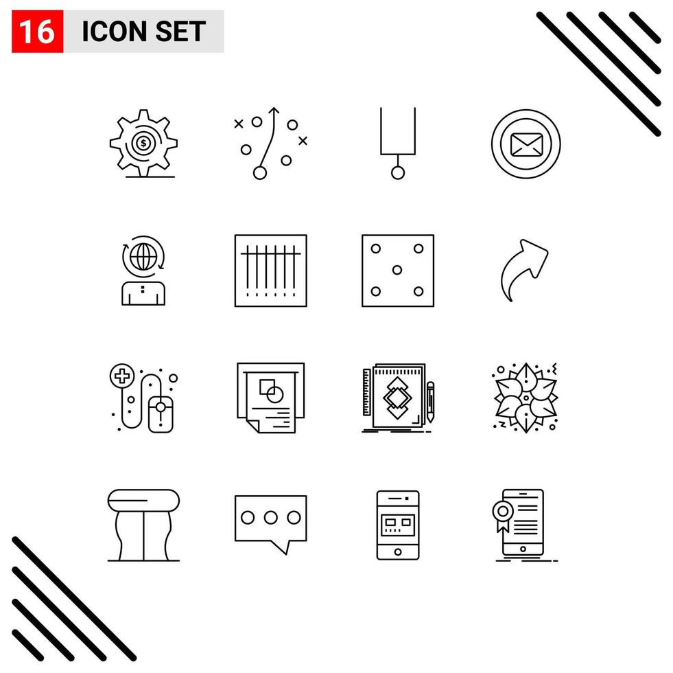 Pictogram Set of 16 Simple Outlines of management business music typing support Editable Vector Design Elements