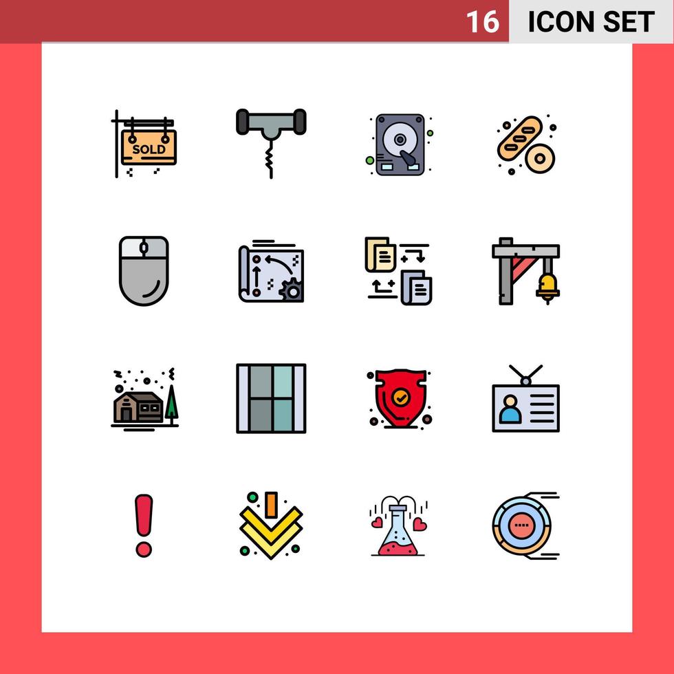 16 Universal Flat Color Filled Line Signs Symbols of mouse devices disk cursor cake Editable Creative Vector Design Elements