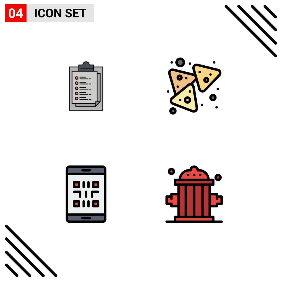 4 Filledline Flat Color concept for Websites Mobile and Apps notepad mobile presentation nachos qr Editable Vector Design Elements