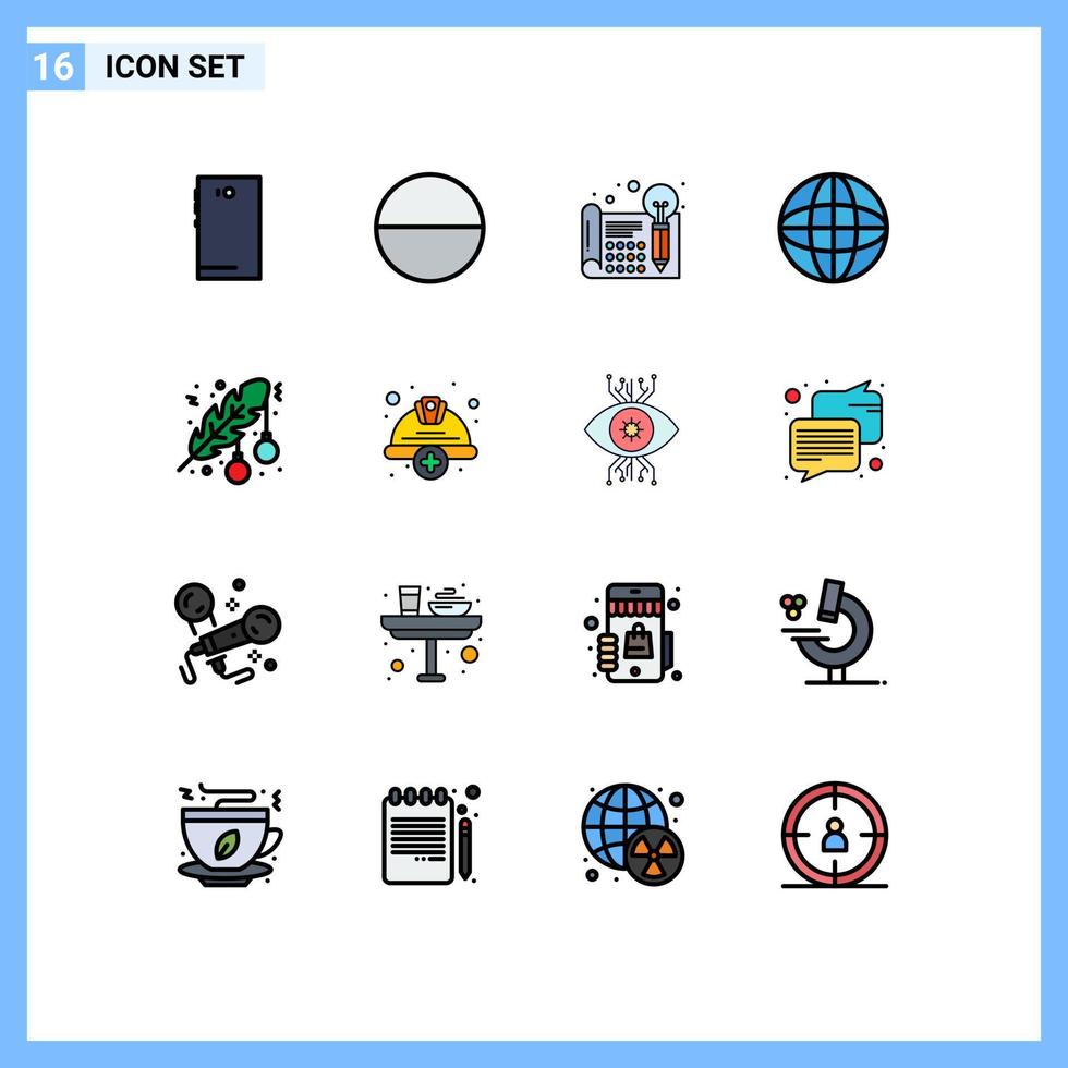 16 Universal Flat Color Filled Line Signs Symbols of ball equipment design earth automation Editable Creative Vector Design Elements