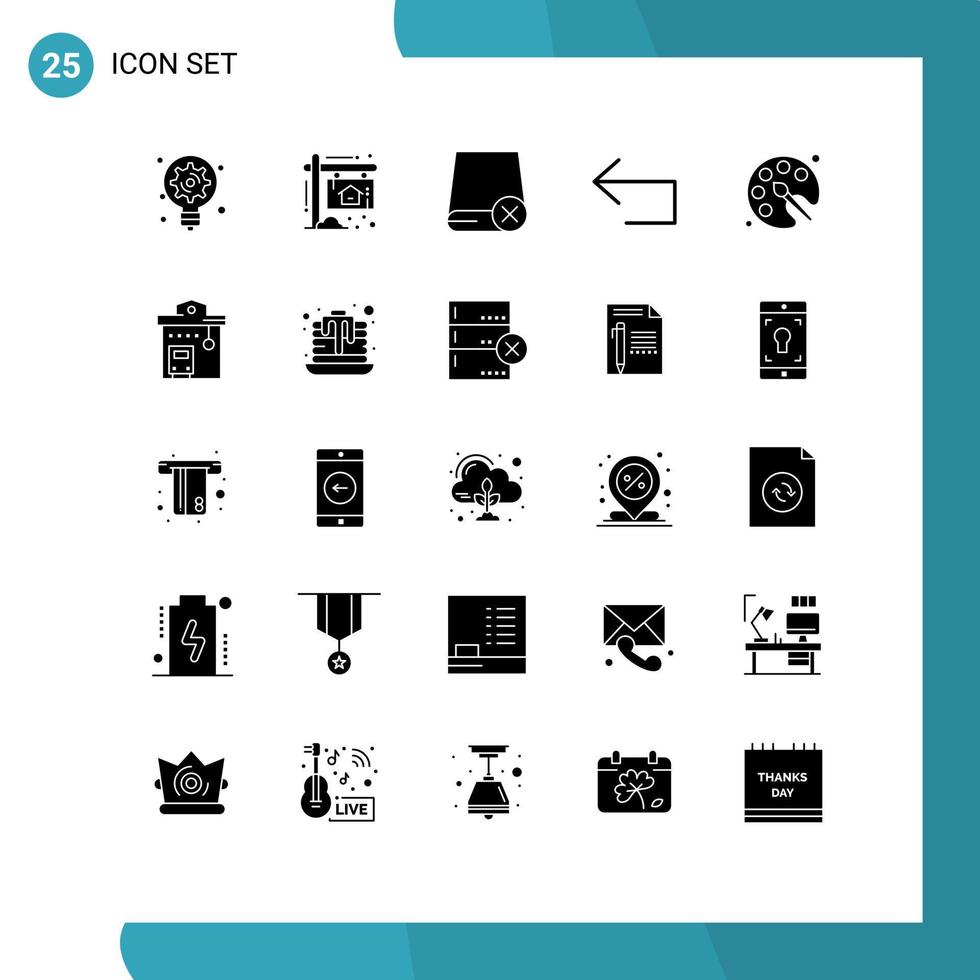 Solid Glyph Pack of 25 Universal Symbols of back to school left computers back hardware Editable Vector Design Elements