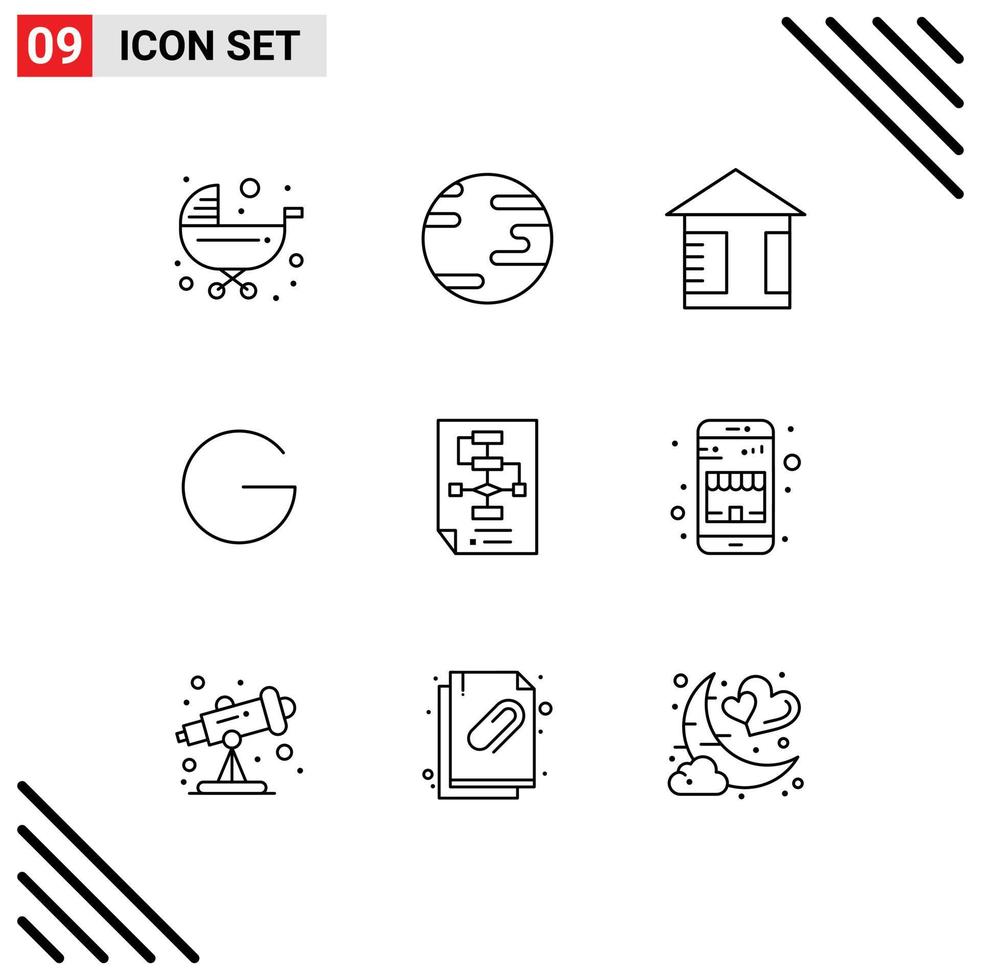 9 Universal Outlines Set for Web and Mobile Applications document business advertising crypto currency coin Editable Vector Design Elements