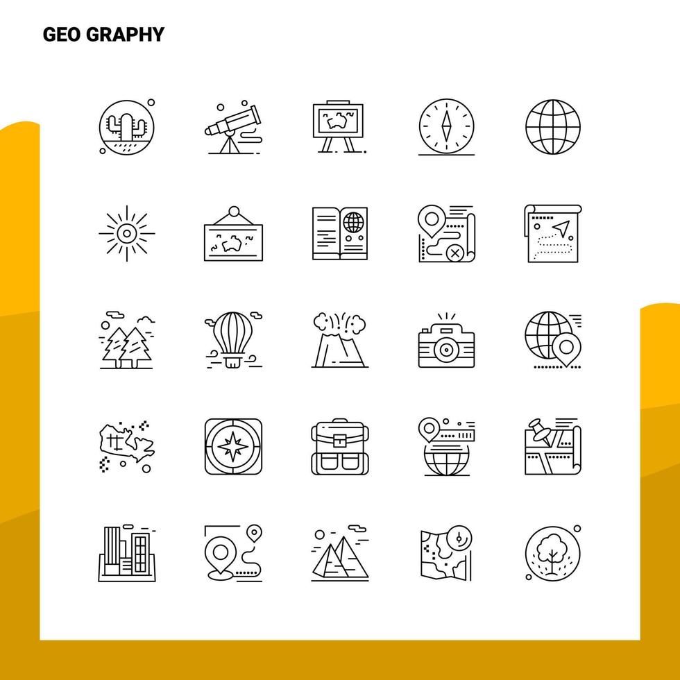 conjunto de iconos de línea de geografía conjunto 25 iconos diseño de estilo minimalista vectorial conjunto de iconos negros paquete de pictogramas lineales vector