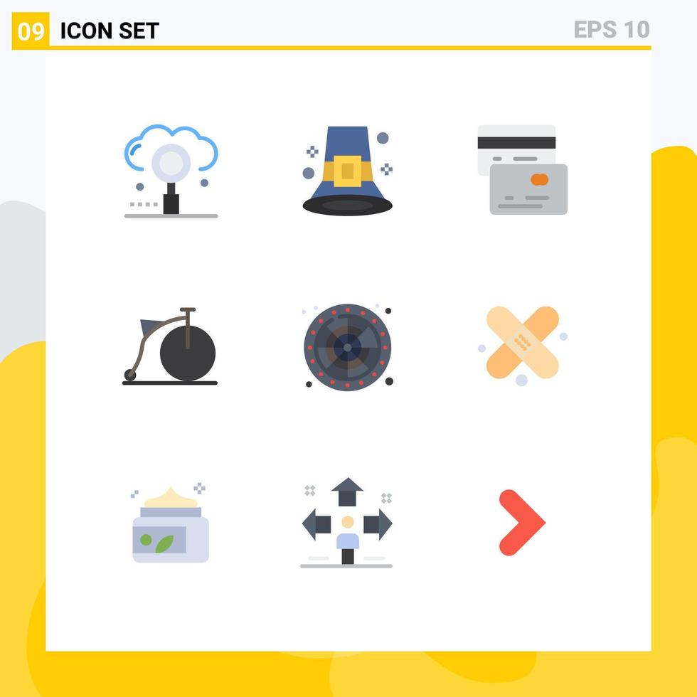 Pack of 9 creative Flat Colors of lucky vehicles hat transport money Editable Vector Design Elements