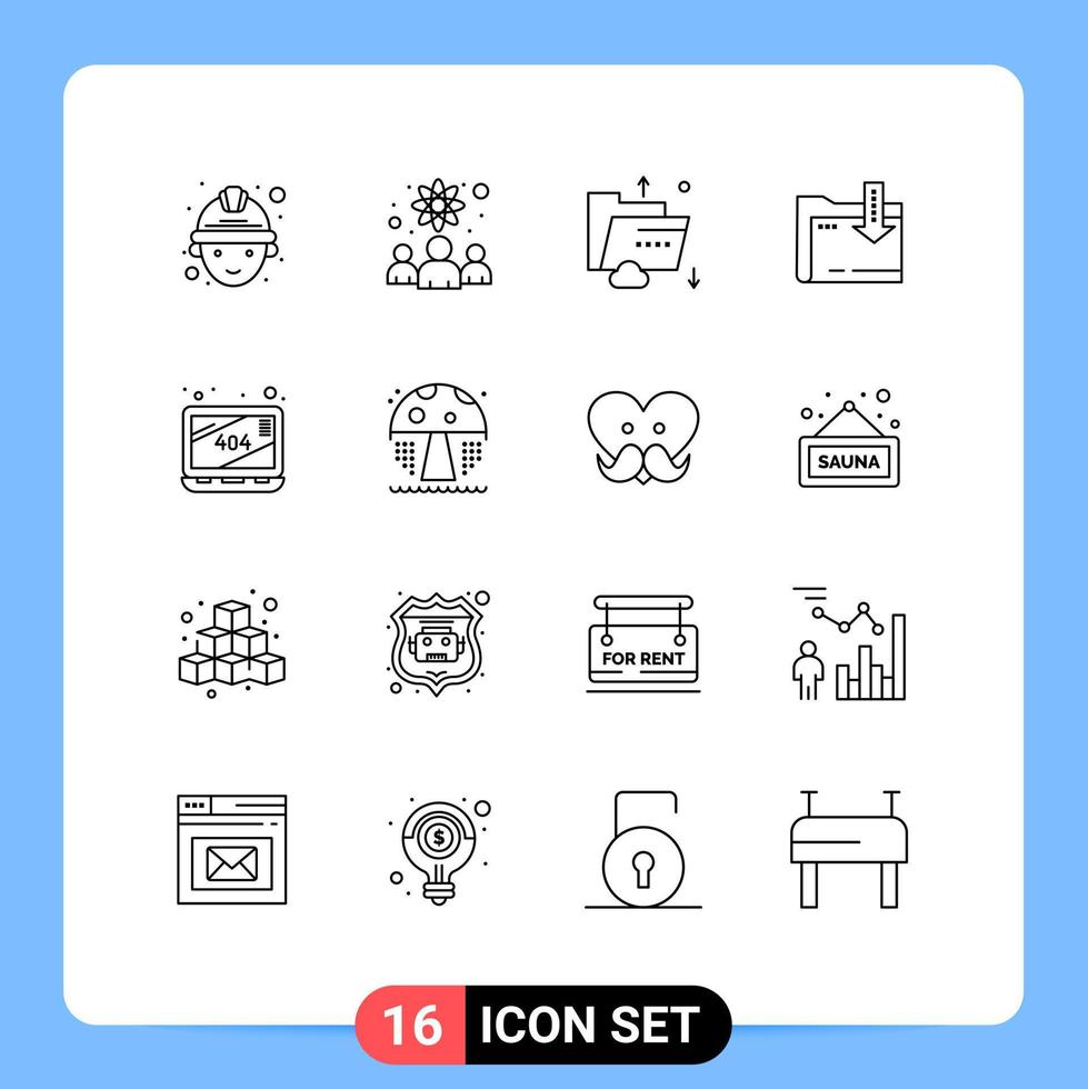 Set of 16 Modern UI Icons Symbols Signs for missing arrow data computing folder Editable Vector Design Elements