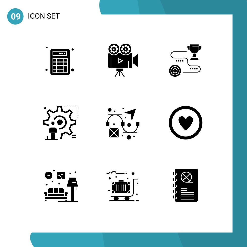 9 Universal Solid Glyph Signs Symbols of update configuration achievement user win Editable Vector Design Elements