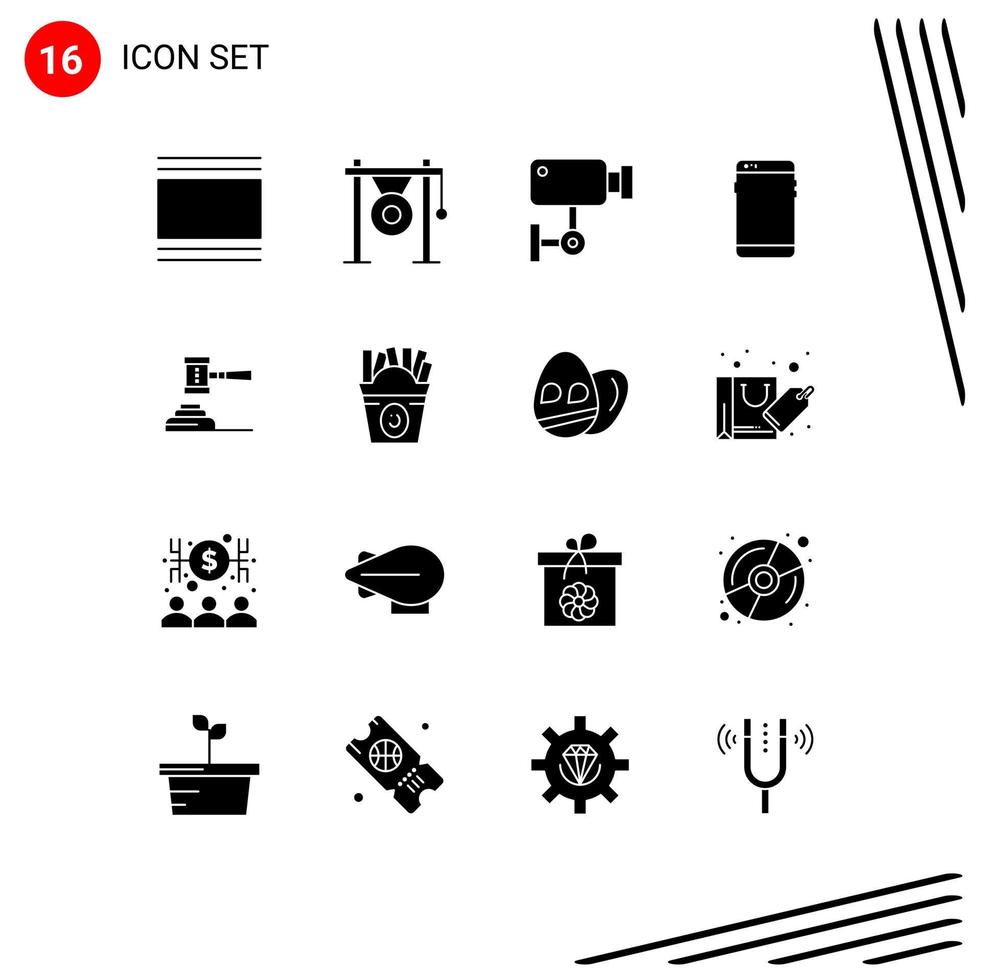 16 Universal Solid Glyphs Set for Web and Mobile Applications mobile phone music wall security Editable Vector Design Elements