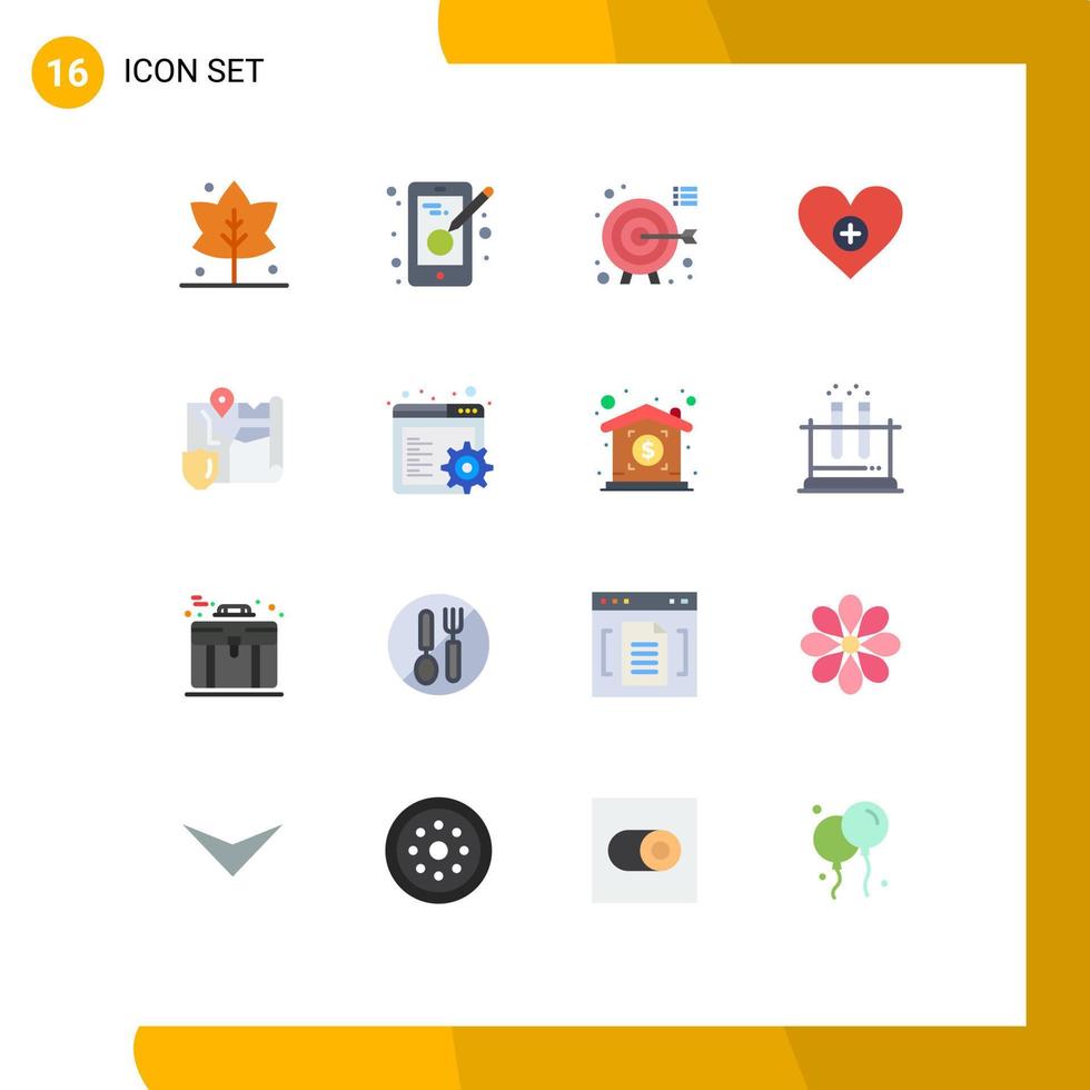 Set of 16 Commercial Flat Colors pack for location gdpr goals add like Editable Pack of Creative Vector Design Elements