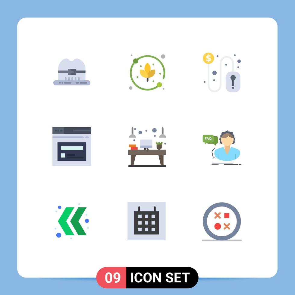 Mobile Interface Flat Color Set of 9 Pictograms of device interior dollar sign desk web Editable Vector Design Elements