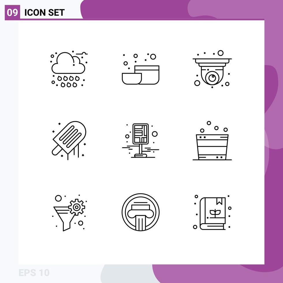 9 Universal Outline Signs Symbols of map city cctv summer ice Editable Vector Design Elements