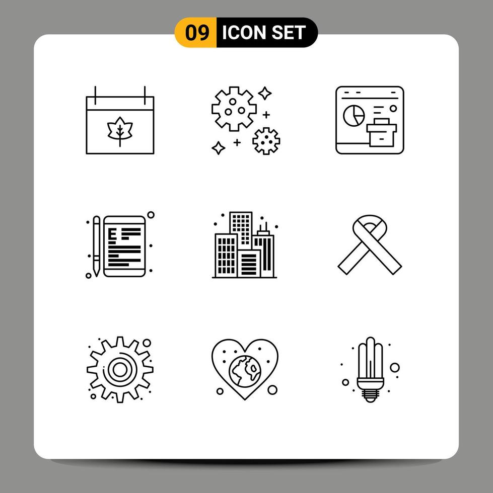 9 Thematic Vector Outlines and Editable Symbols of school learning business e online Editable Vector Design Elements
