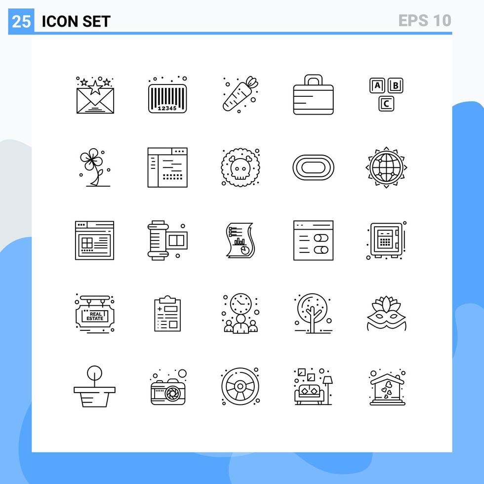 Pictogram Set of 25 Simple Lines of alphabet blocks carrot abc briefcase Editable Vector Design Elements