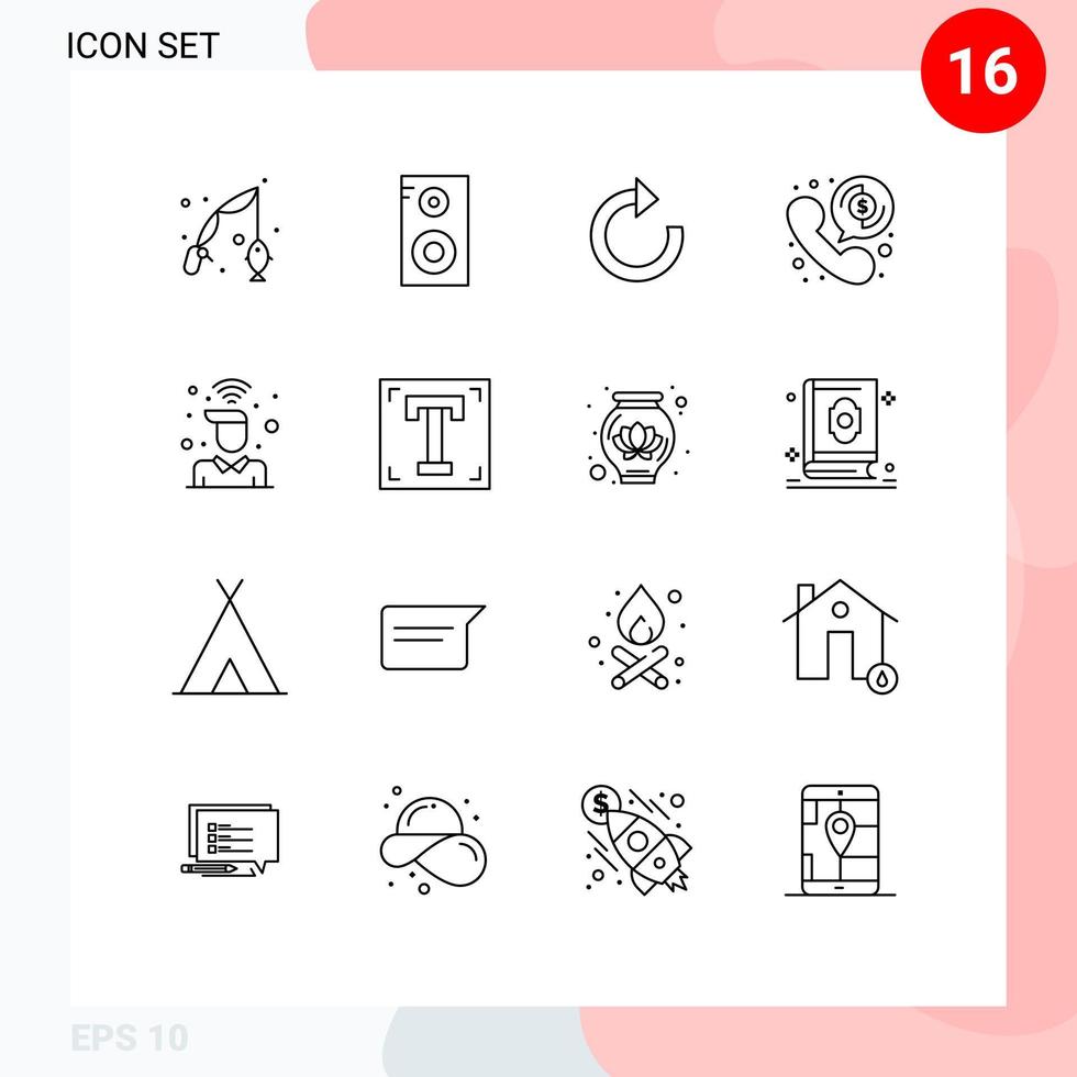 Pack of 16 Modern Outlines Signs and Symbols for Web Print Media such as user on restore desk online Editable Vector Design Elements