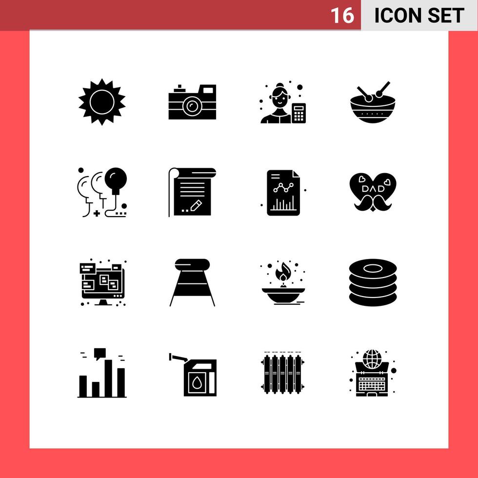 16 Creative Icons Modern Signs and Symbols of parade instrument vintage camera drum business analyst Editable Vector Design Elements