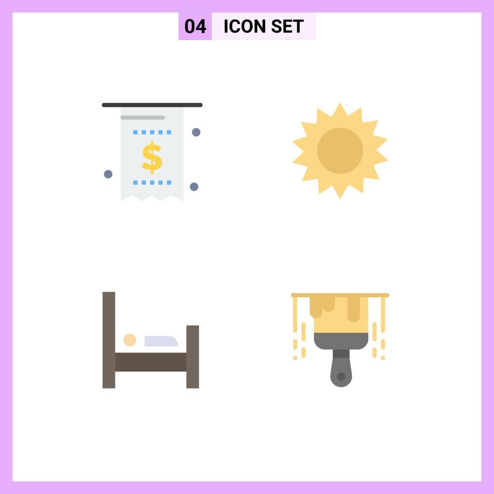 Modern Set of 4 Flat Icons and symbols such as bill bed money flower people Editable Vector Design Elements