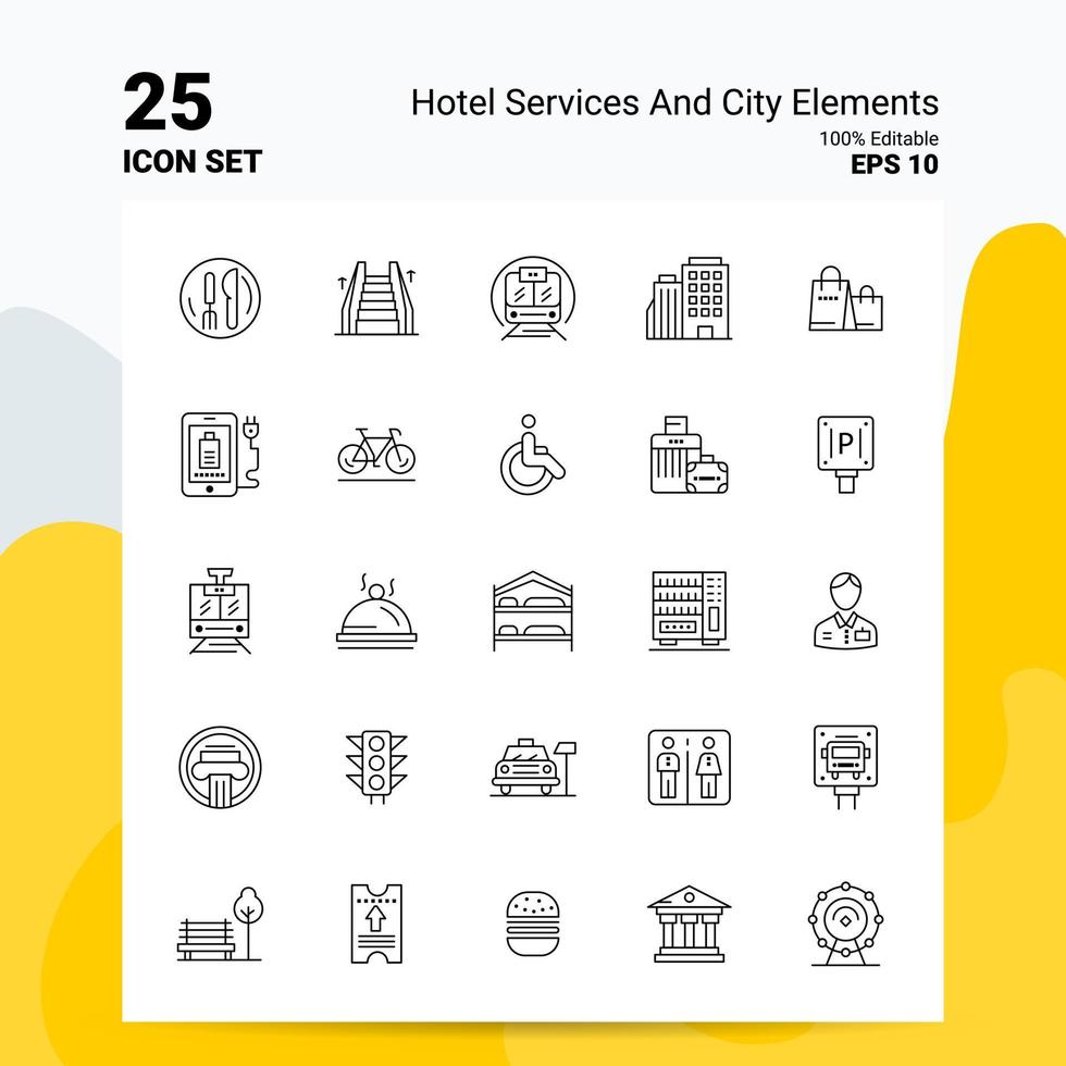 25 Hotel services And City Elements Icon Set 100 Editable EPS 10 Files Business Logo Concept Ideas Line icon design vector