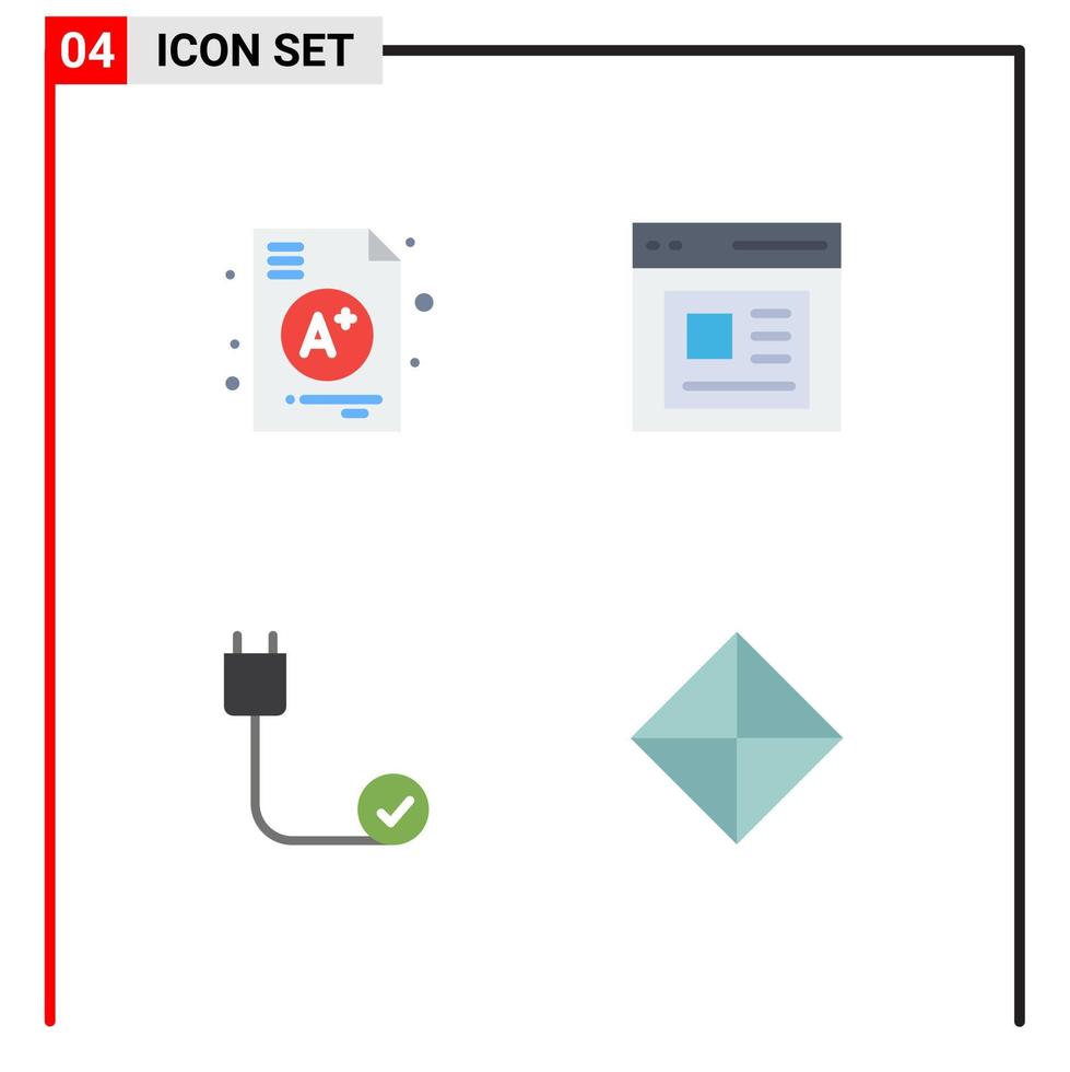 Set of 4 Vector Flat Icons on Grid for a connected school interface devices Editable Vector Design Elements