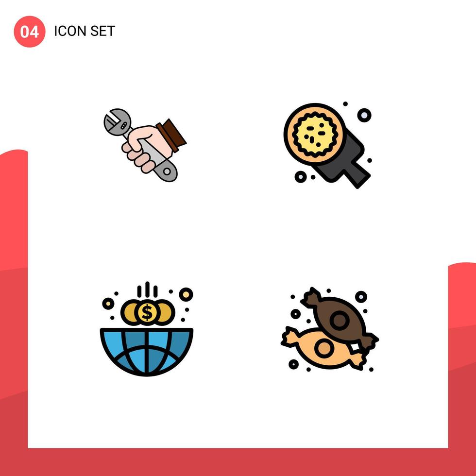User Interface Pack of 4 Basic Filledline Flat Colors of wrench restaurant tools food finance Editable Vector Design Elements