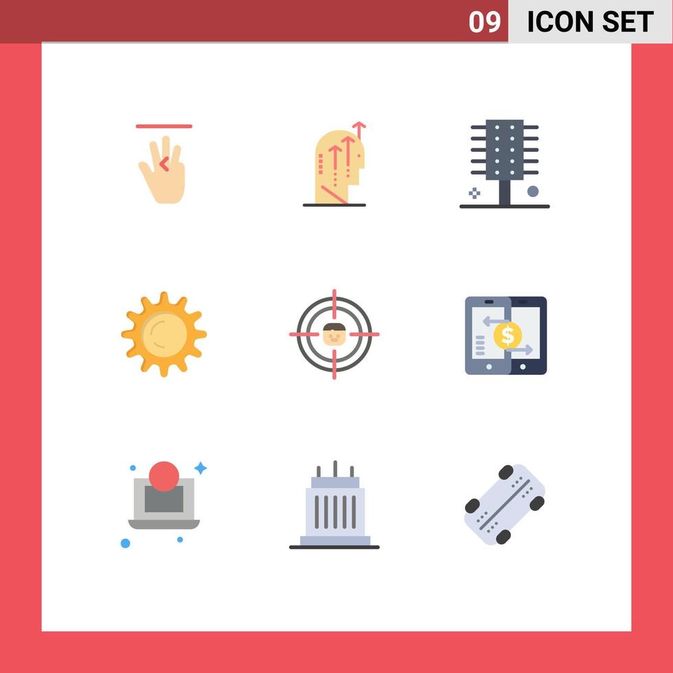 Pictogram Set of 9 Simple Flat Colors of business day mind sun hairstyle Editable Vector Design Elements