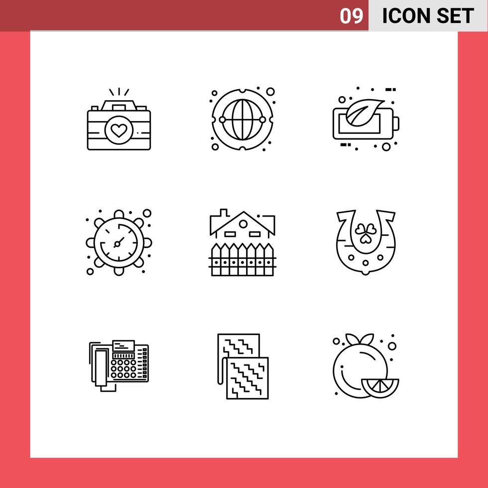 9 Universal Outlines Set for Web and Mobile Applications apartment time worldwide setting battery Editable Vector Design Elements