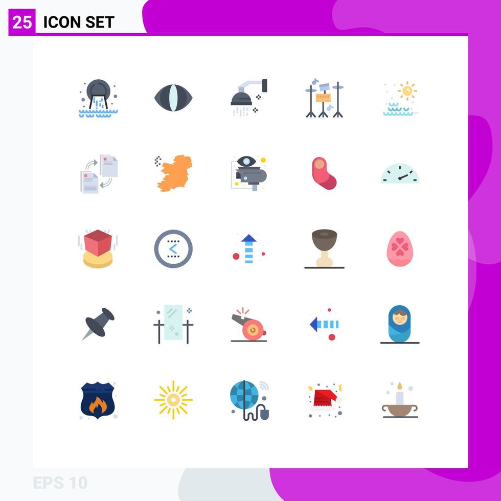 Universal Icon Symbols Group of 25 Modern Flat Colors of sun music bathroom equipment shower Editable Vector Design Elements