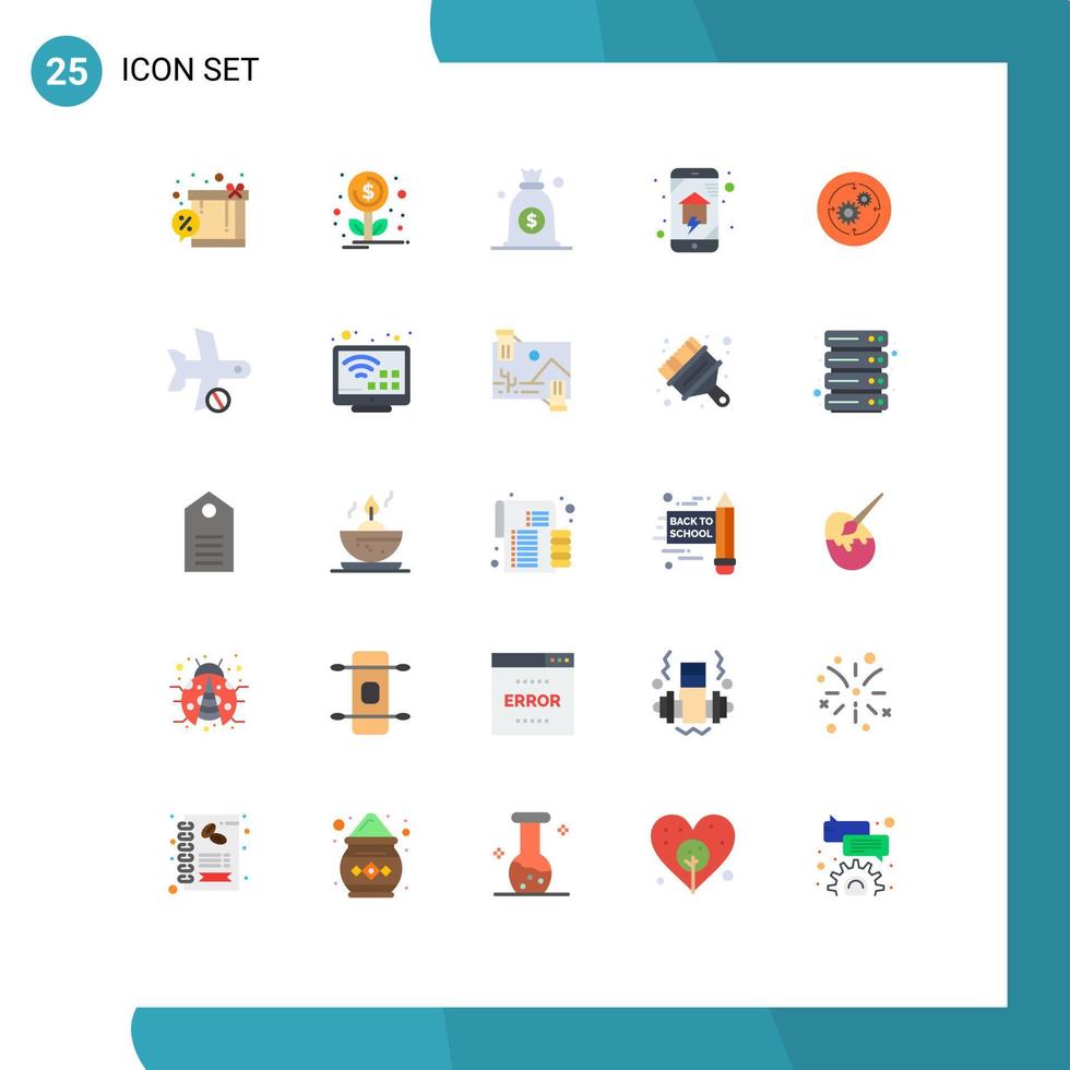 Mobile Interface Flat Color Set of 25 Pictograms of company solution money smart house home networking Editable Vector Design Elements