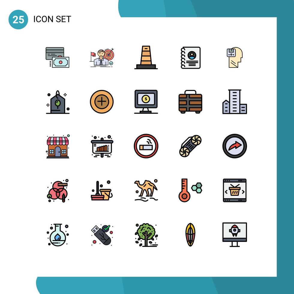 Modern Set of 25 Filled line Flat Colors and symbols such as memory user success book under Editable Vector Design Elements