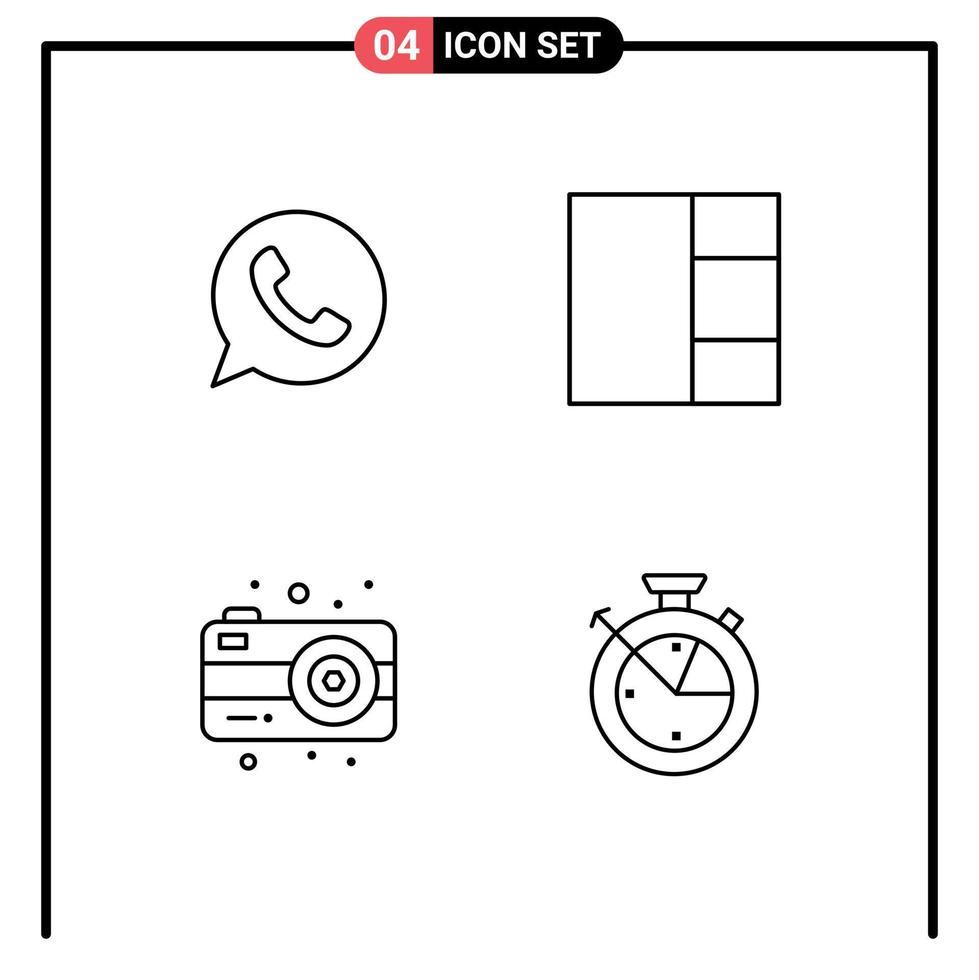 Pack of 4 Modern Filledline Flat Colors Signs and Symbols for Web Print Media such as app measure watts app camera clock Editable Vector Design Elements