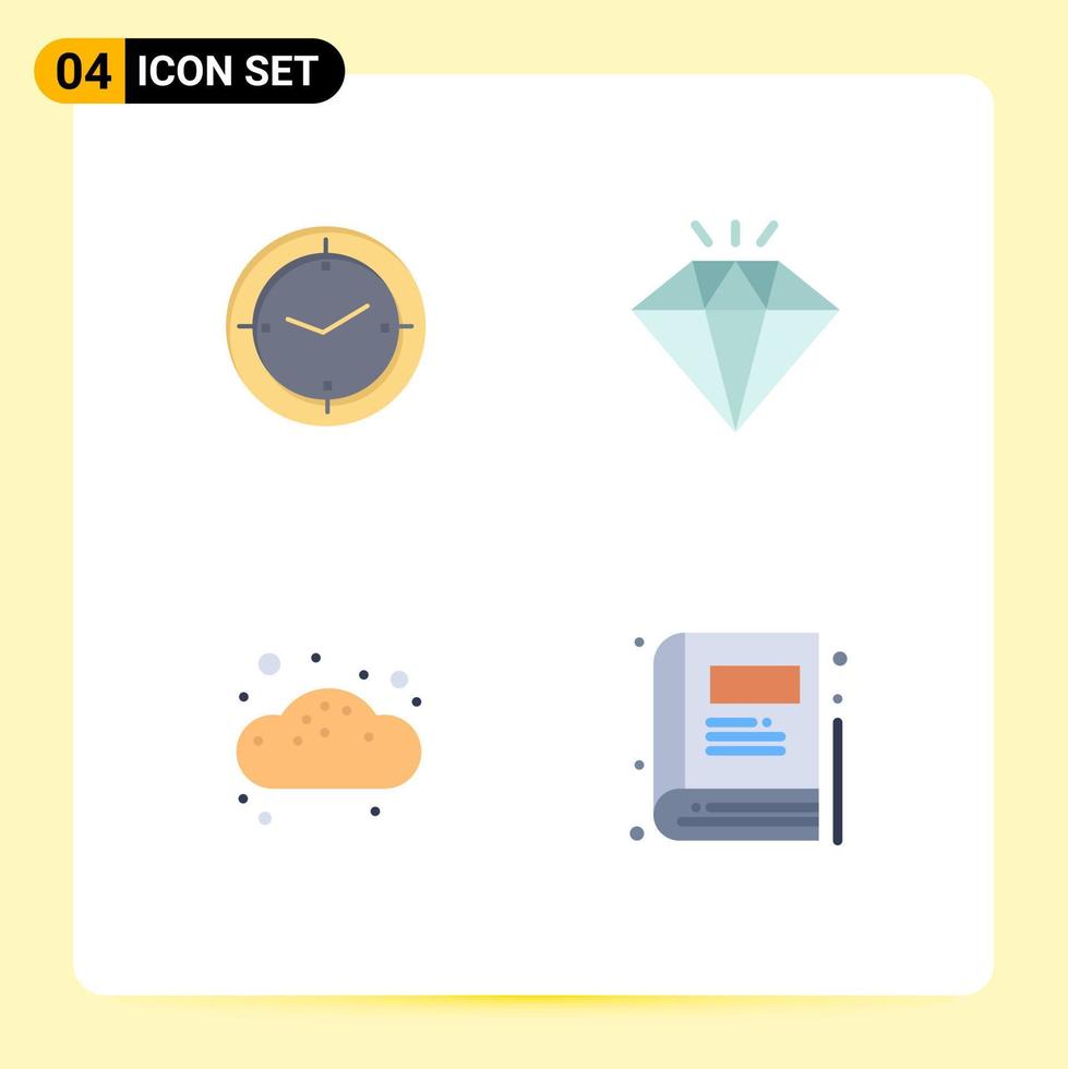 4 User Interface Flat Icon Pack of modern Signs and Symbols of time bun machine present book Editable Vector Design Elements