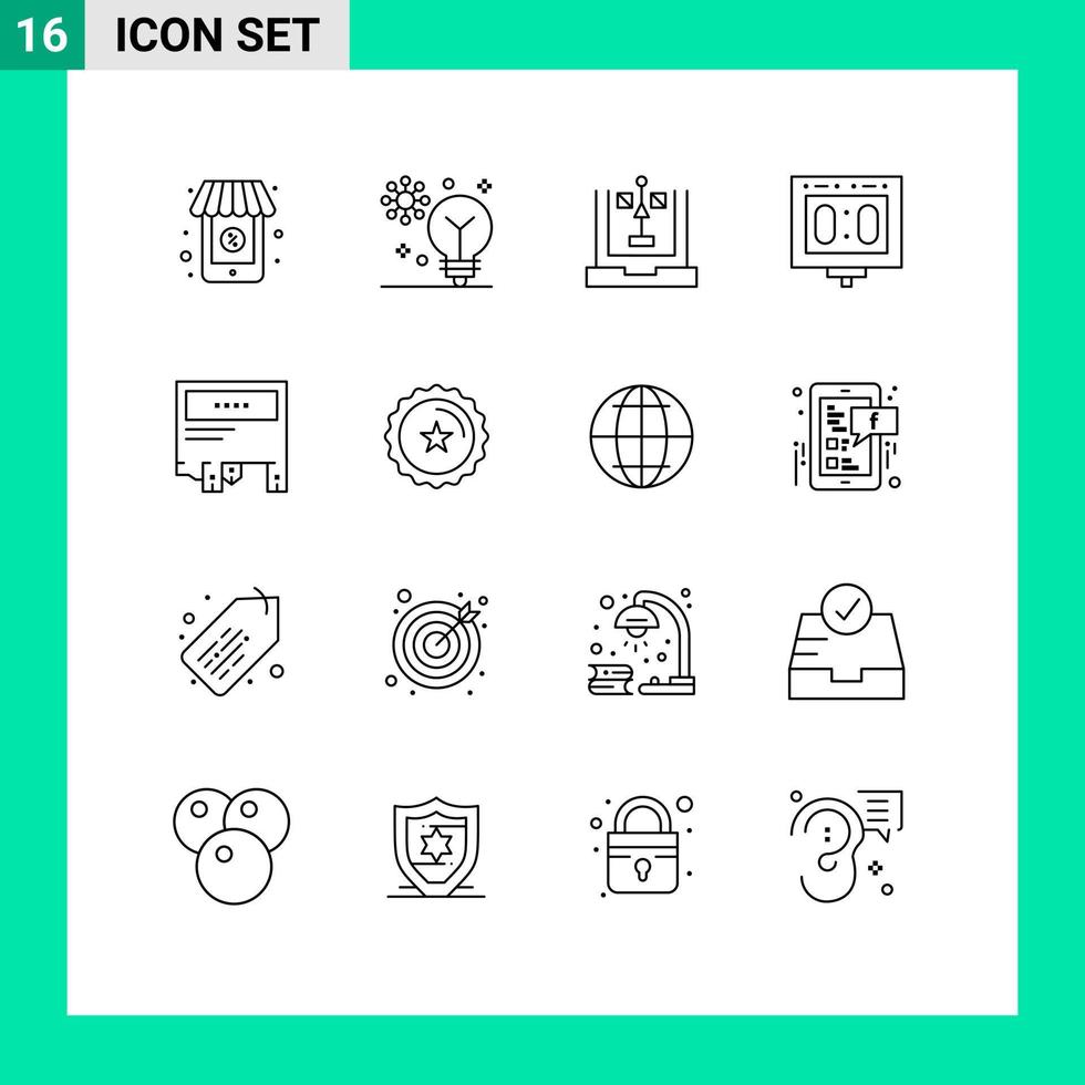 Group of 16 Modern Outlines Set for stadium scoring coding scoreboard planning Editable Vector Design Elements