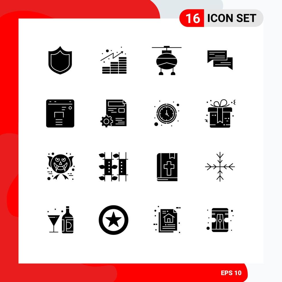 Universal Icon Symbols Group of 16 Modern Solid Glyphs of speech conversation transport communication bubble Editable Vector Design Elements