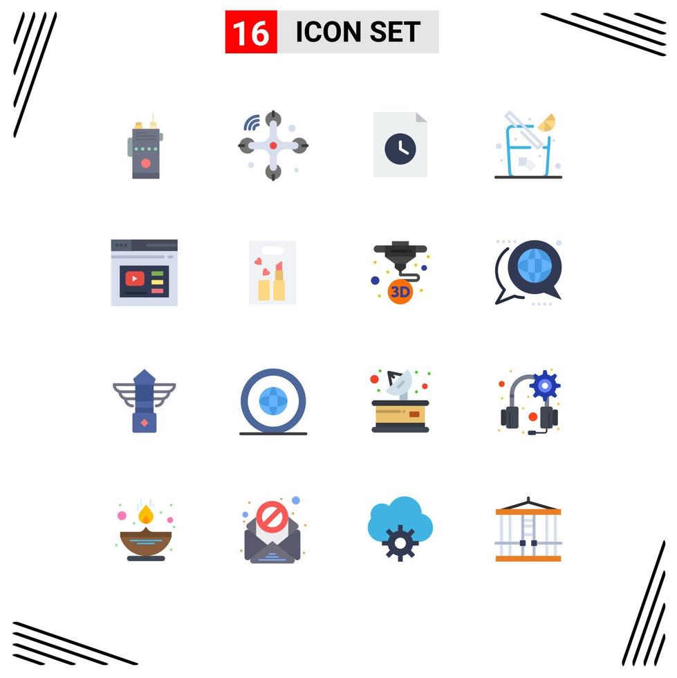 16 User Interface Flat Color Pack of modern Signs and Symbols of web internet internet of things drink juice Editable Pack of Creative Vector Design Elements