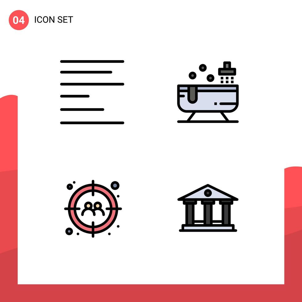 Modern Set of 4 Filledline Flat Colors and symbols such as align target bathroom water bank Editable Vector Design Elements