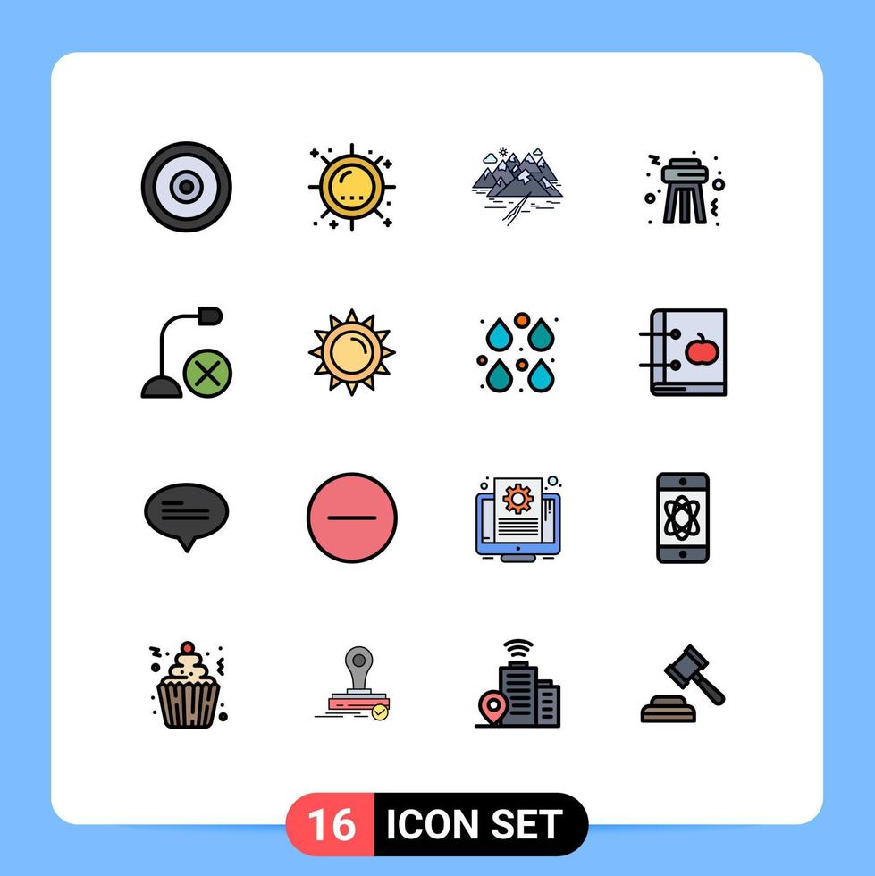 Set of 16 Modern UI Icons Symbols Signs for computers night sunshine stool rocks Editable Creative Vector Design Elements