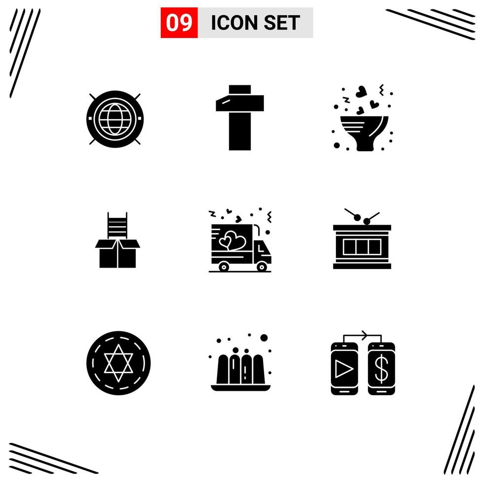 Group of 9 Solid Glyphs Signs and Symbols for shipping delivery flower climb gift Editable Vector Design Elements