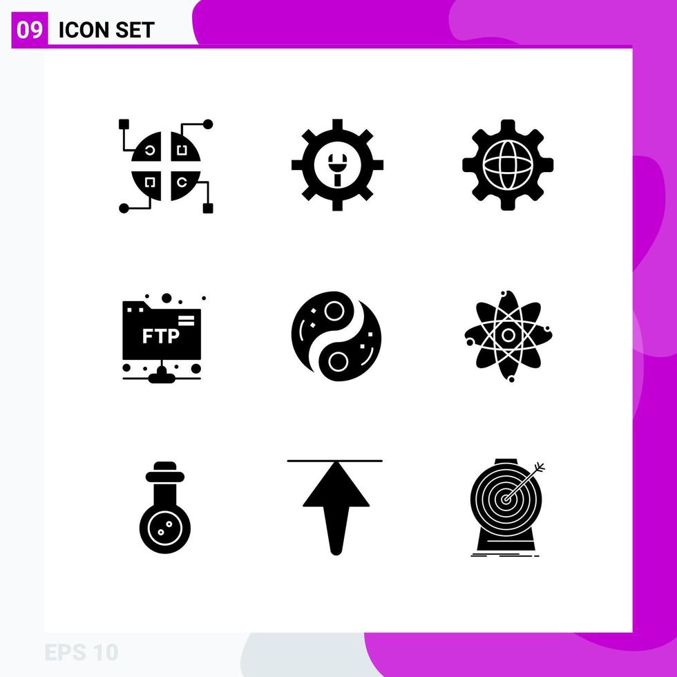 Universal Icon Symbols Group of 9 Modern Solid Glyphs of atom yang world unity polarity Editable Vector Design Elements