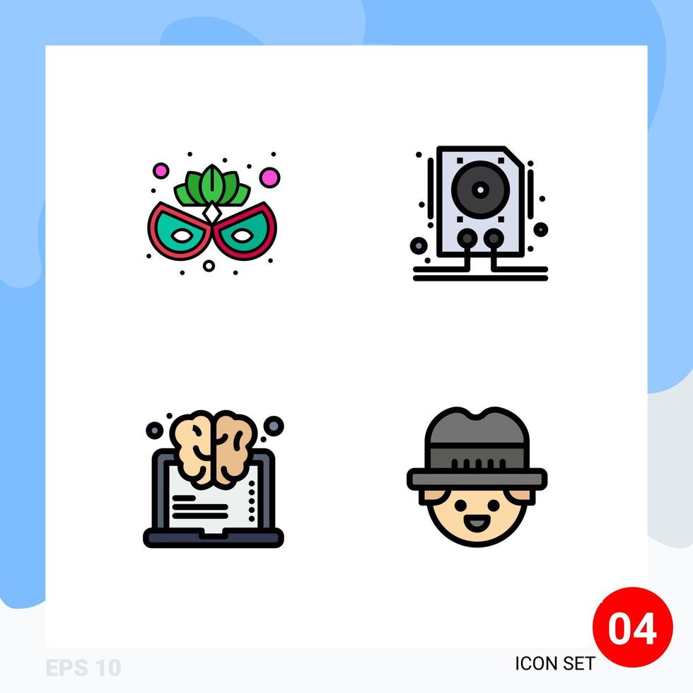 4 Filledline Flat Color concept for Websites Mobile and Apps carnival mask success data storage farmer Editable Vector Design Elements