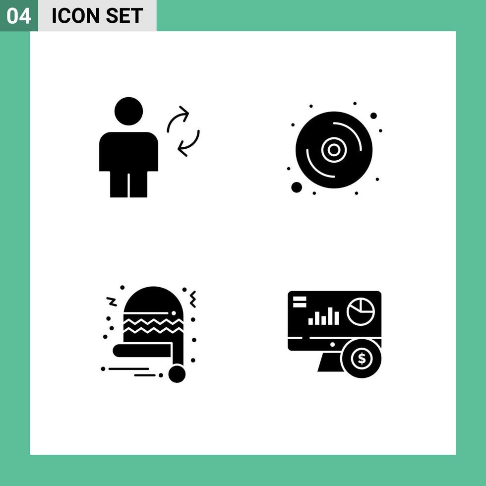 Set of 4 Modern UI Icons Symbols Signs for avatar christmas hat sync data santa hat Editable Vector Design Elements